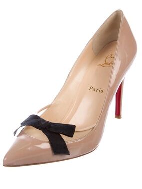 Louboutin Love Me Bow Nude Patent Point Toe Heels